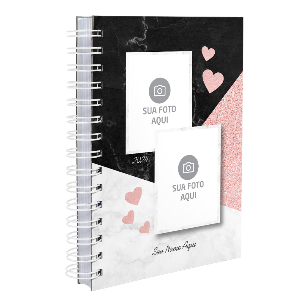 Agenda Personalizada 2024 Com 02 Fotos Preto/branco/rosa | Shopee Brasil