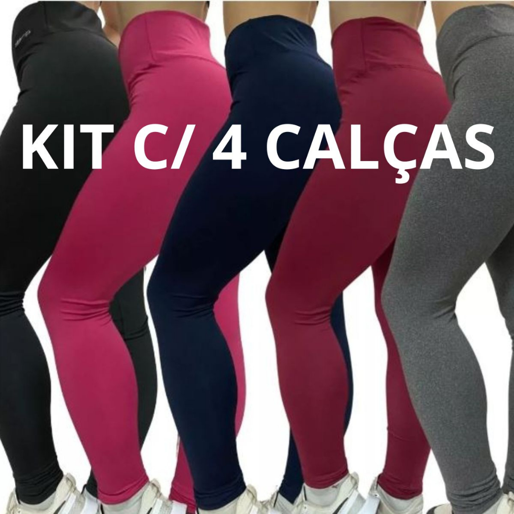 KIT 4 CALÇAS LEGGING FEMININA CÓS ALTO SUPLEX ACADEMIA FITNESS