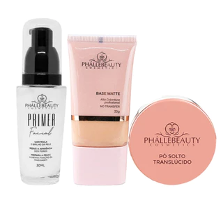 Kit Base Matte + Pó PhálleBeauty +Primer PH0160 PhálleBeauty