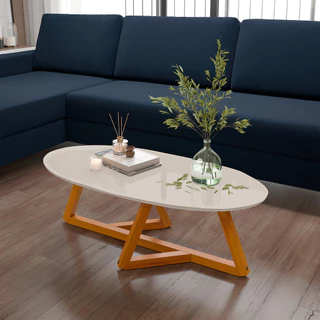 Mesa de Centro Classic Oval Sala c/ Pés em Madeira Maciça – Diversas Cores