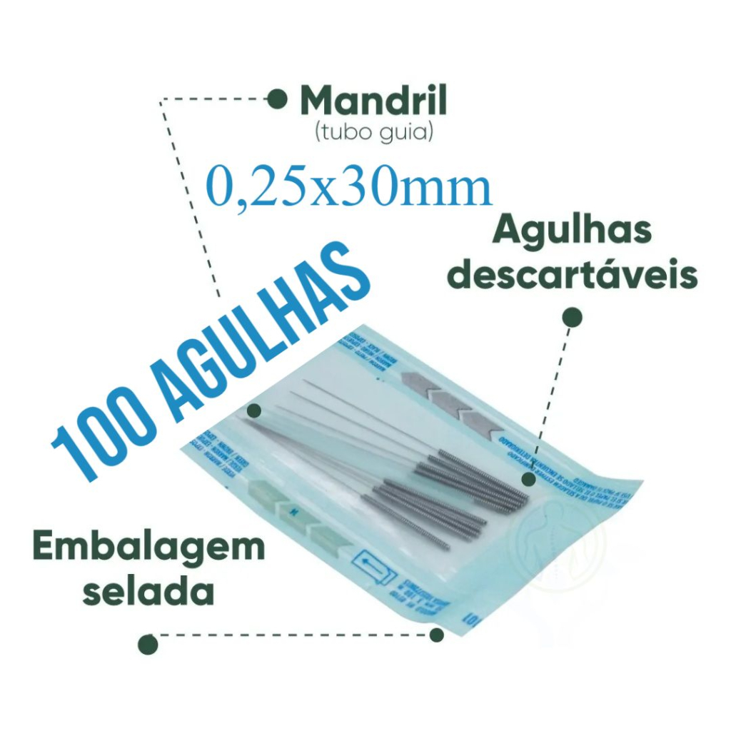 Kit 100 Agulhas Açomed Acupuntura 25x30 Sistêmicas Dry Neddling