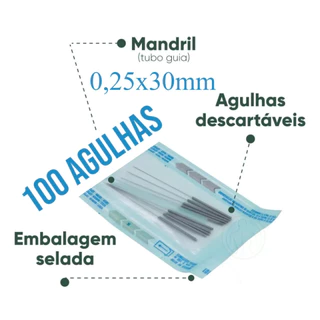 Kit 100 Agulhas Açomed Acupuntura 25x30 Sistêmicas Dry Neddling