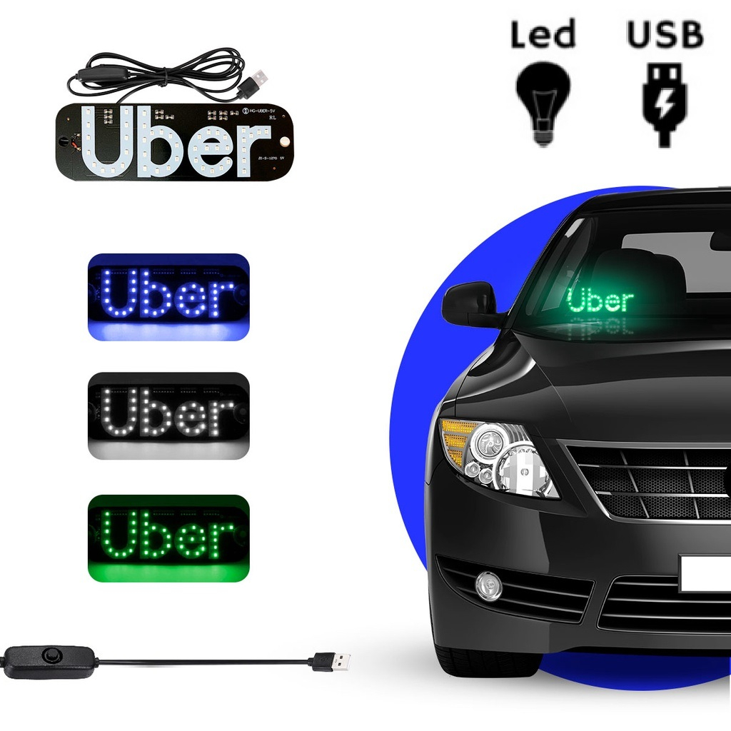 Placa Uber Led USB Painel letreiro Uber Motorista de aplicativo para ...