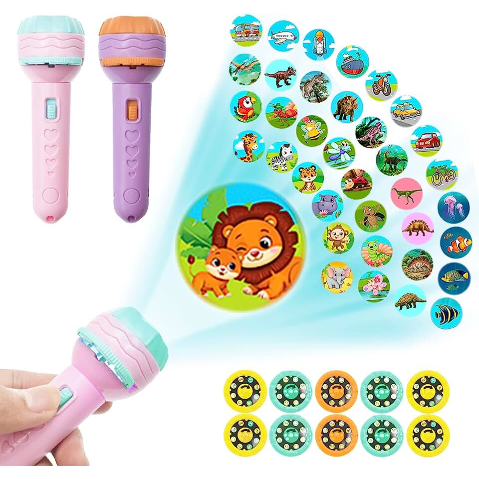 Lanterna Infantil Projetor De Imagens Slide Para Criança Menino Menina Brinquedo 3D Com + 24 Personagens