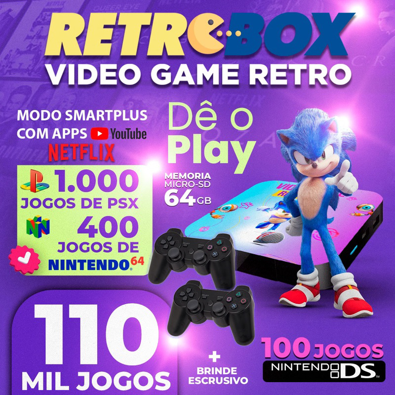Video Game Multijogos Retro 100.000 Jogos + 2 Controles Ps2 Sem Fio - GAME  LIFE BRASIL