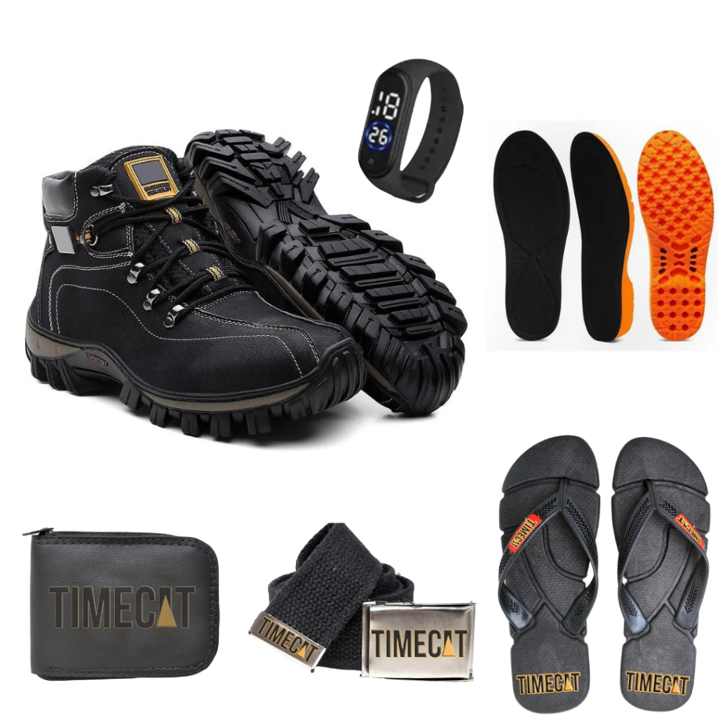 Kit Bota Adventure + Relogio Chinelo Carteira Cinto Palmilha Gel