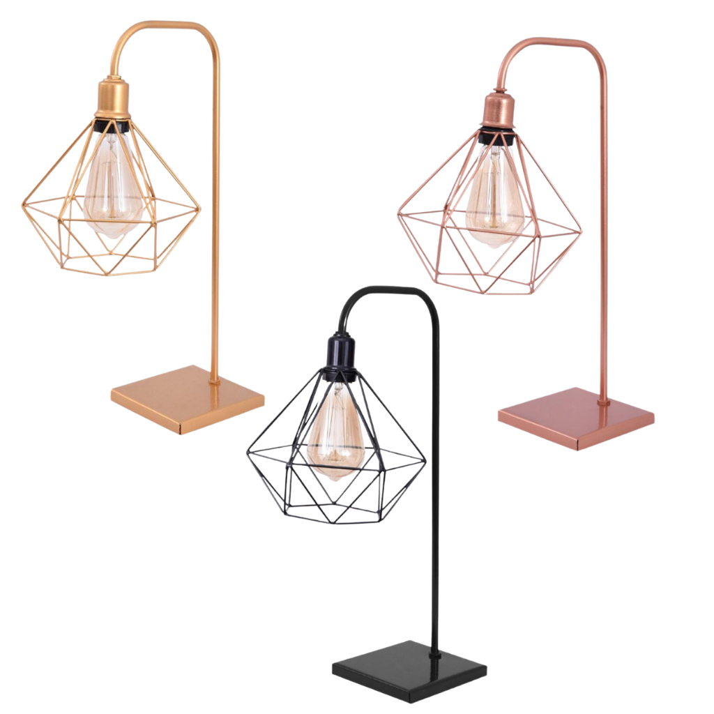 Luminária Mesa Abajur L Quadrado C/ Diamante Aramado Retrô Decorativa Luste Iluminação