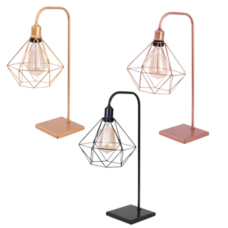 Luminária Mesa Abajur L Quadrado C/ Diamante Aramado Retrô Decorativa Luste Iluminação