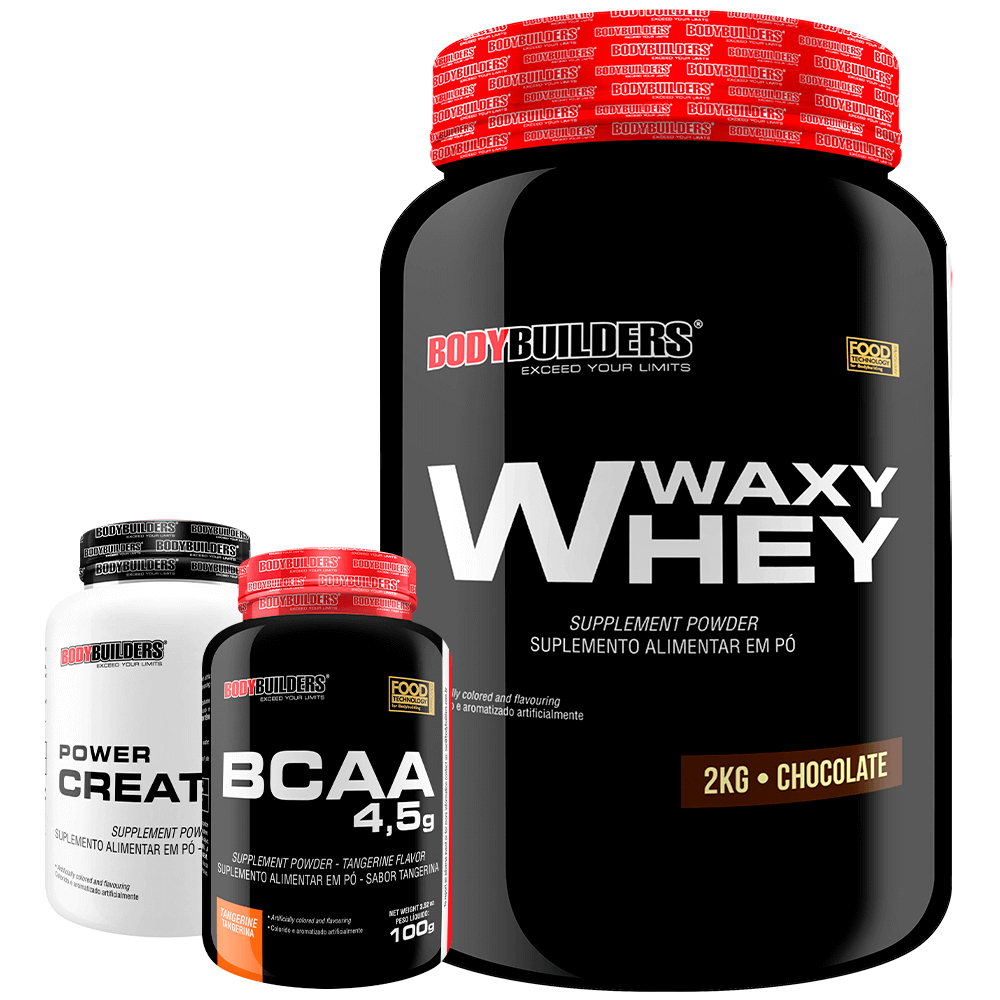 Kit Whey Protein Waxy Whey 2kg + BCAA 4,5 100g + Power Creatina 100g – Bodybuilders Kit para caminhada e corrida