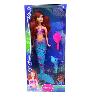 Boneca de sereia tipo Barbie princesa com luz e som, com coroa, espelho e pente, cauda brilhante, brinquedo musical presente para meninas
