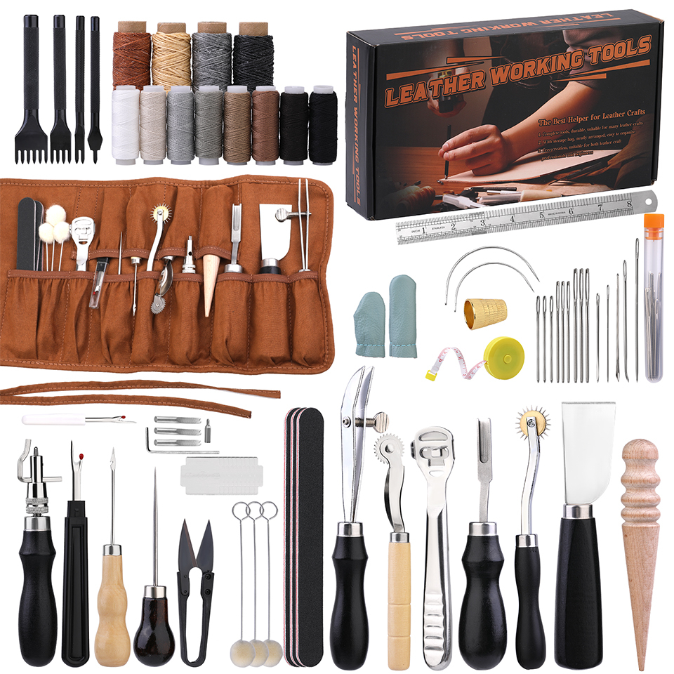 18pcs/set Leatherworking Set DIY Metal Leather Sewing Kit Portable Leather  Crafting Tool Set