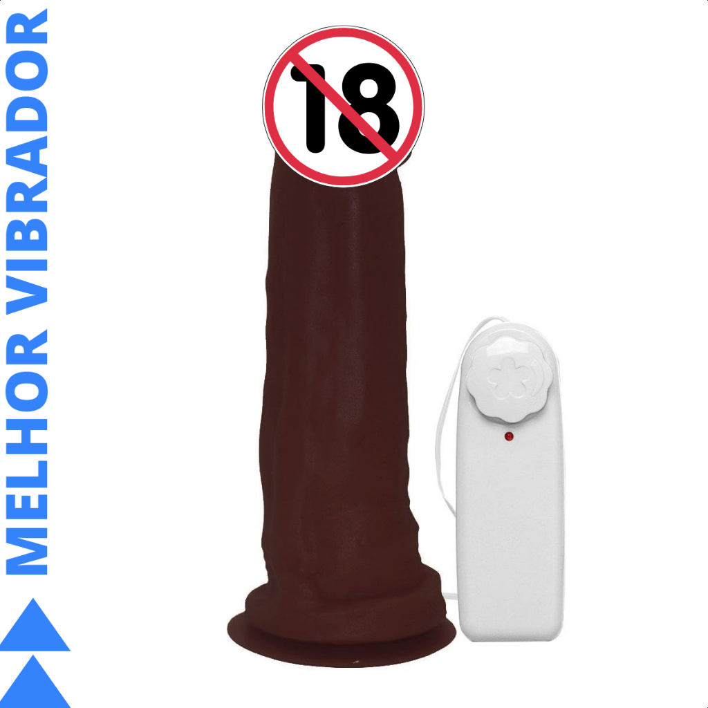 Pênis de Borracha Com Vibrador e Ventosa 20cm x 5cm Marrom Herácles - Pinto  Mulato Rola Borracha Silicone Moreno Vibro Negro