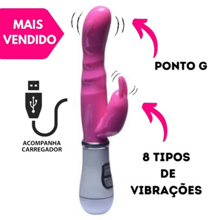 Vibrador RECARREGÁVEL Formato de Coelho Ponto G com Estimulador de Clitoris ZDB-45B