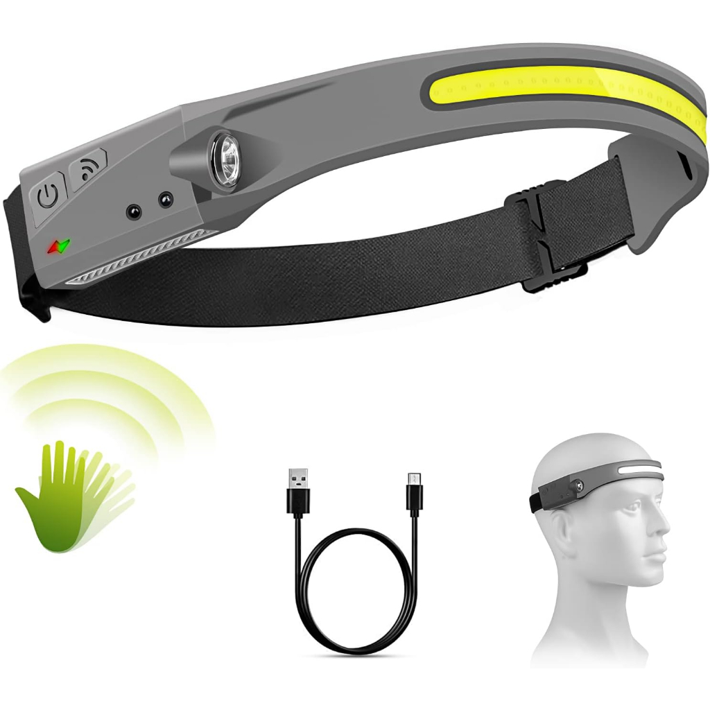 Lanterna de Cabeça Recarregável Led Corpo Motion Camping Torch Light Lamp Com Usb