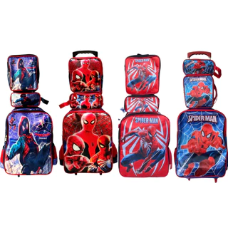 Kit Mochila Escolar Homem Aranha 4 desenhos diferentes Com Lancheira E Estojo Impermeável de Carrinho
