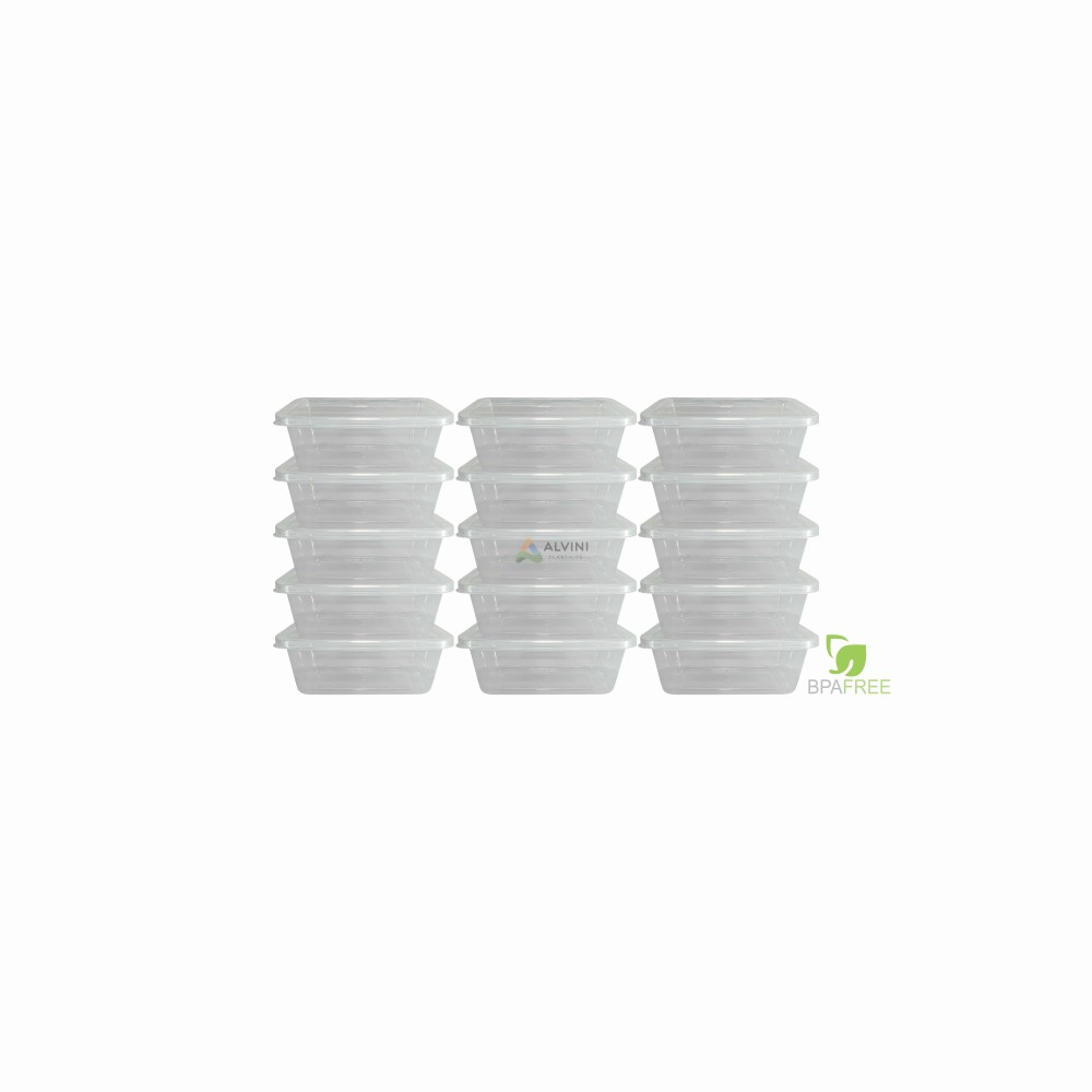 Pote Retangular 500ml Kit 15 Unidades Transparente - BPA Free