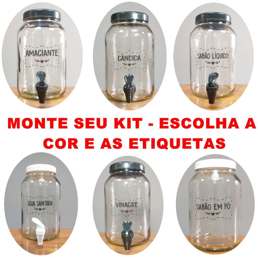 Kit 3 Potes Organizador de Lavanderia de Vidro 3l com Torneira