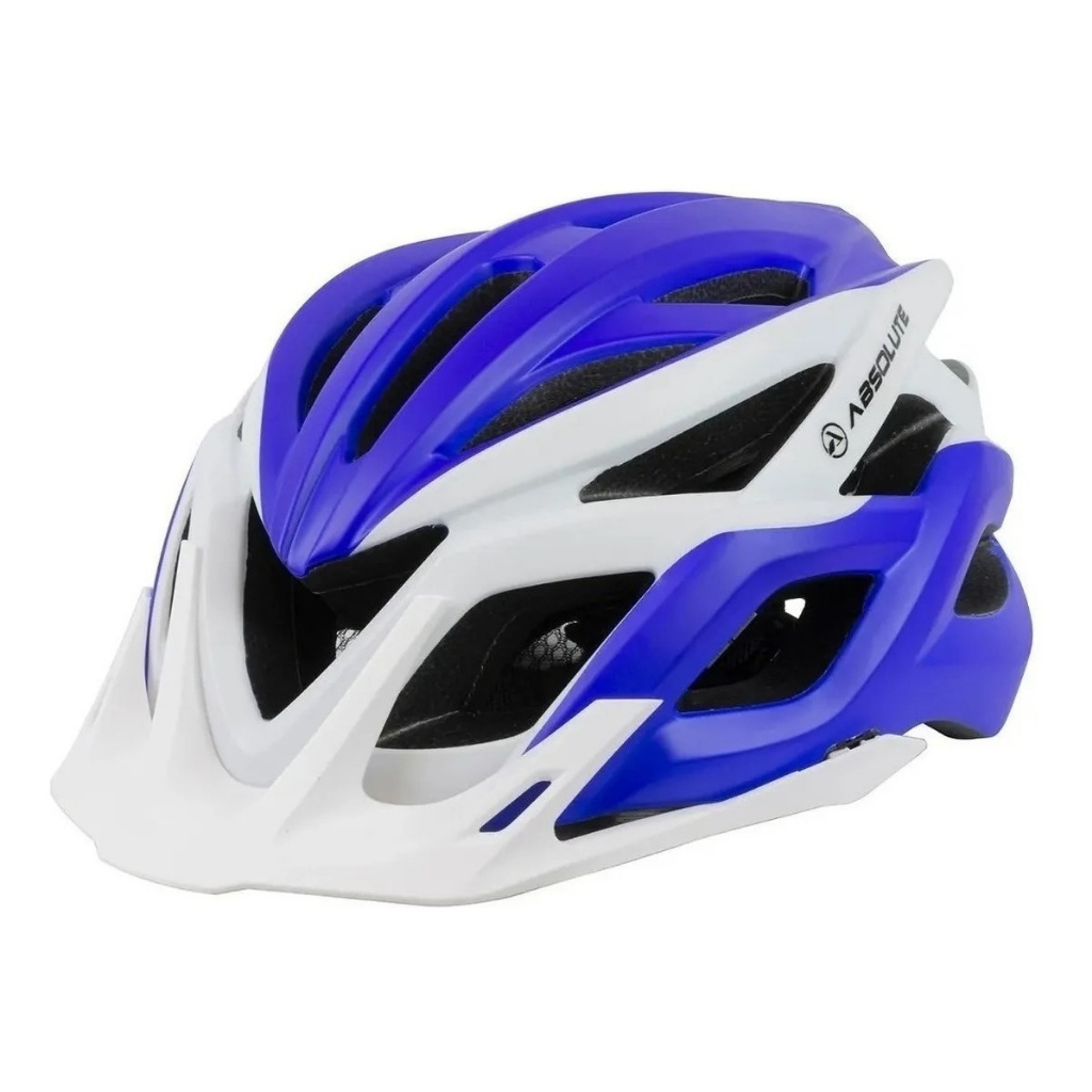 Capacete Ciclismo Absolute Mtb Wild Flash Branco e Azul Led Integrado Usb Com Carregador E Viseira