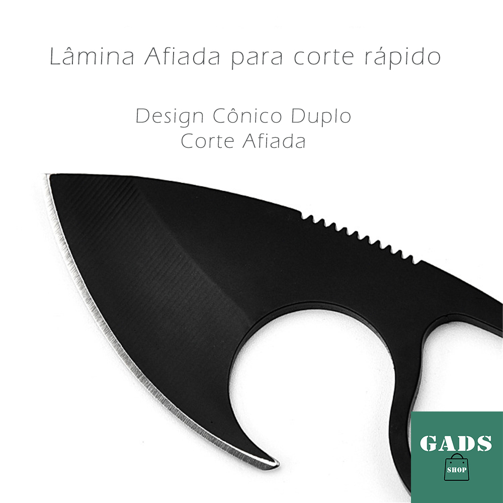 Mini Faca Push Dagger Black Shark Bainha Corrente