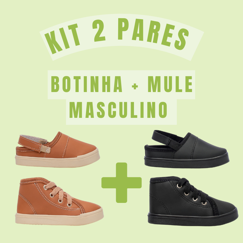 Kit 2 Pares De Botinha Menino E Tênis Mule Infantil Masculino Tênis Baby Preto