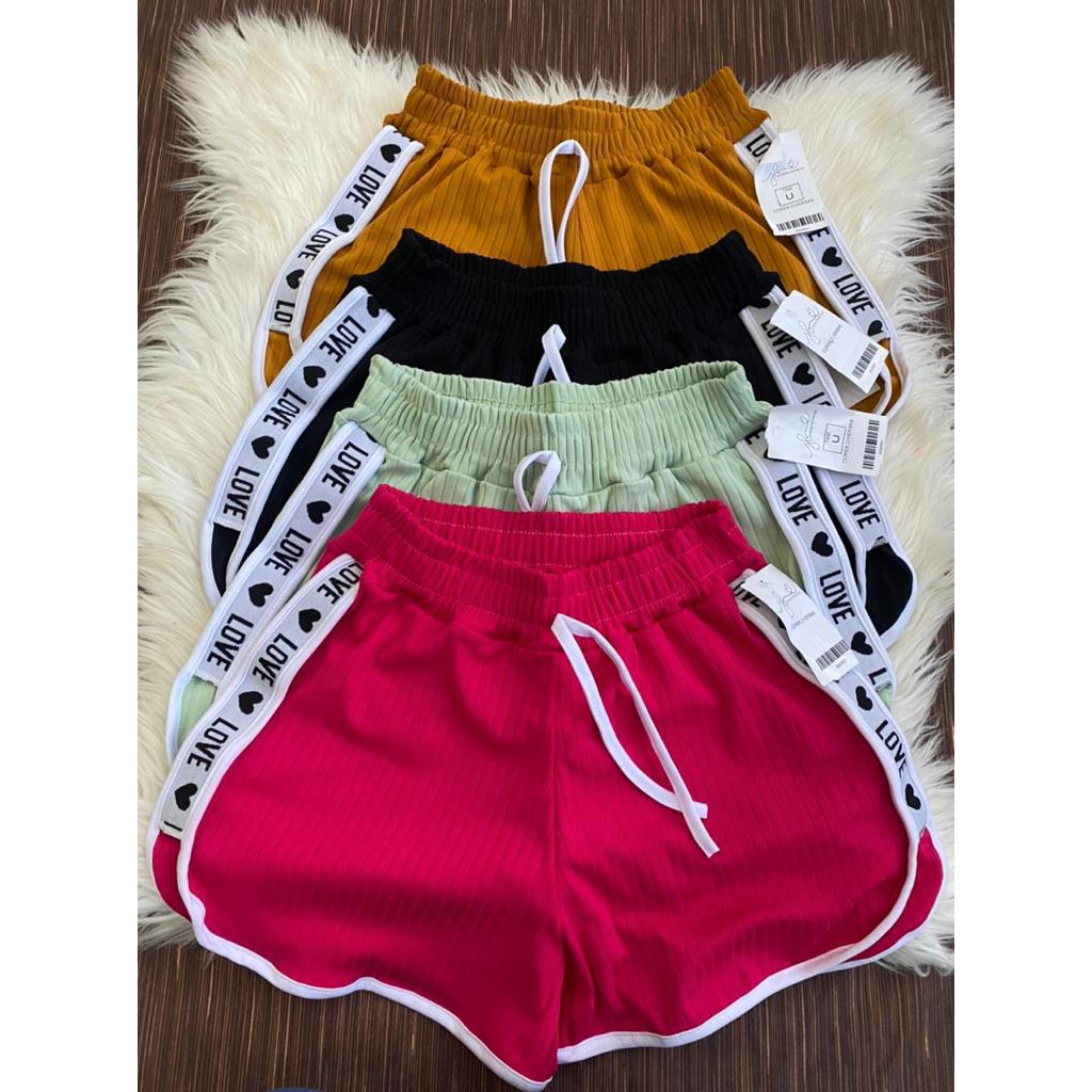 Kit shorts Canelado Love Soltinho Moda feminina Verão Shopee