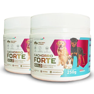 Cachorro Forte Gold 250g (2 potes) Suplemento 4x + potente Fim da Queda de Pelo e Derme + Imunidade