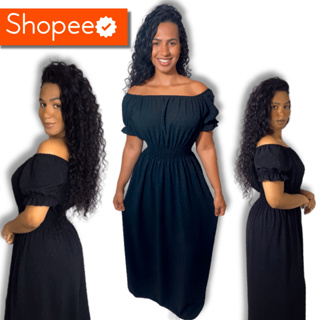 Vestido longo ombro a ombro com manga princesa roupa feminina
