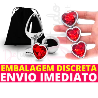 Plug Anal Aço Inox Formato Coração Pedra Sintética Colorida Joia Anal Sex Shop