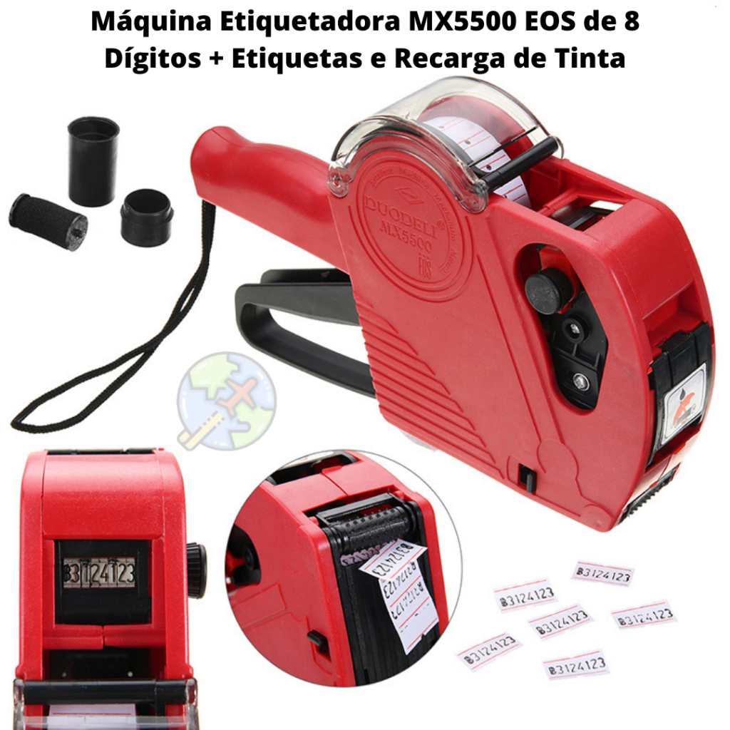 Etiquetadora Lanmax MX5500 + Rolo de Etiqueta + Refil de Tinta Etiquetadora Manual com tampa Rotuladora De Preços 8 Dígitos + Refil de Tinta + Etiquetas Etiquetadora escolar Etiquetadora Manual De Preços 8 Dígitos + Refil + Etiquetas Cola etiqueta colar