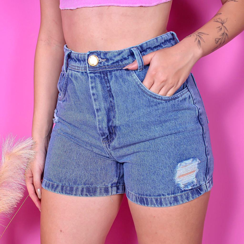 Short Jeans Feminino Cintura Alta