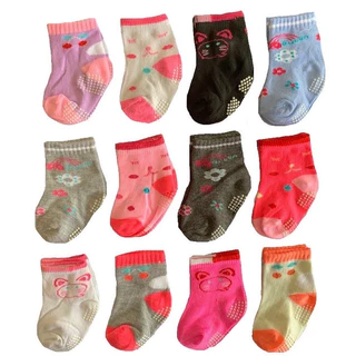 Kit 3/6/12 pares de meias Masculino e feminino para recém nascidos e bebê menino e menina , meias infantis com antiderrapante