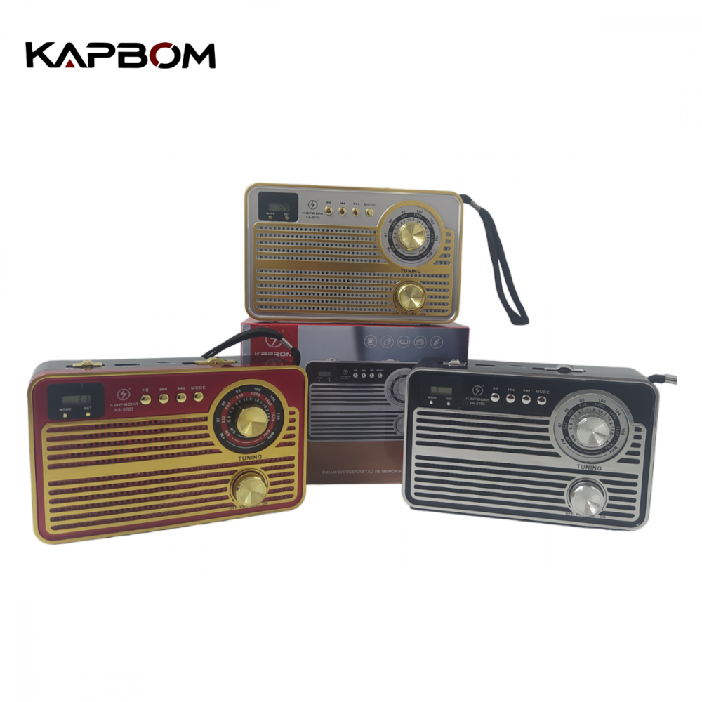 Radio Retrô Portátil Bluetooth com Lanterna KAPBOM KA-8705