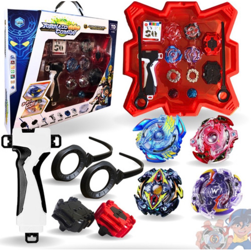 Beyblade Peão Tornado Compativel Arena Azul C/ 4 Peões