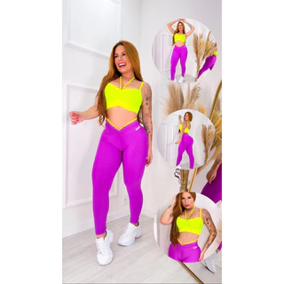 CONJUNTO ou CALÇA LEGGINGS ou TOP ACADEMIA EMPINA BUMBUM FITNESS LOOK TREINO