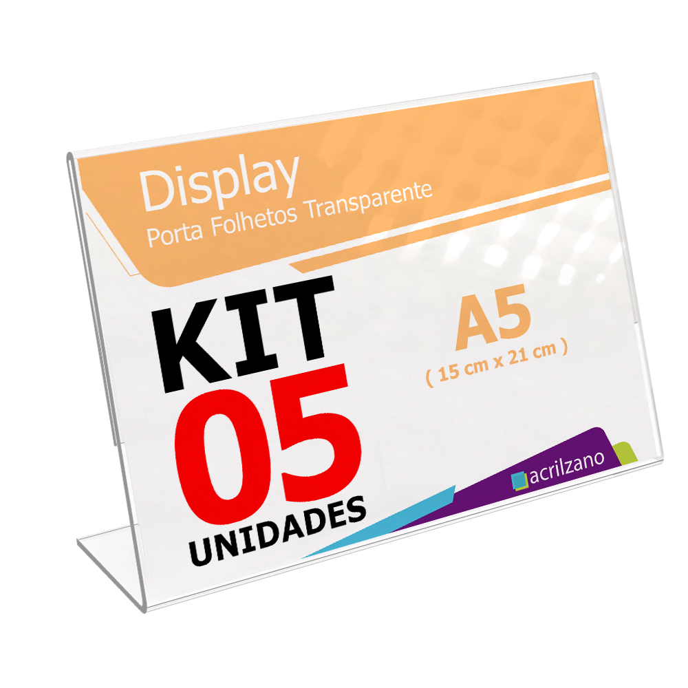 Display Expositor L A5 Horizontal Acrílico 15x21 - 05 Peças