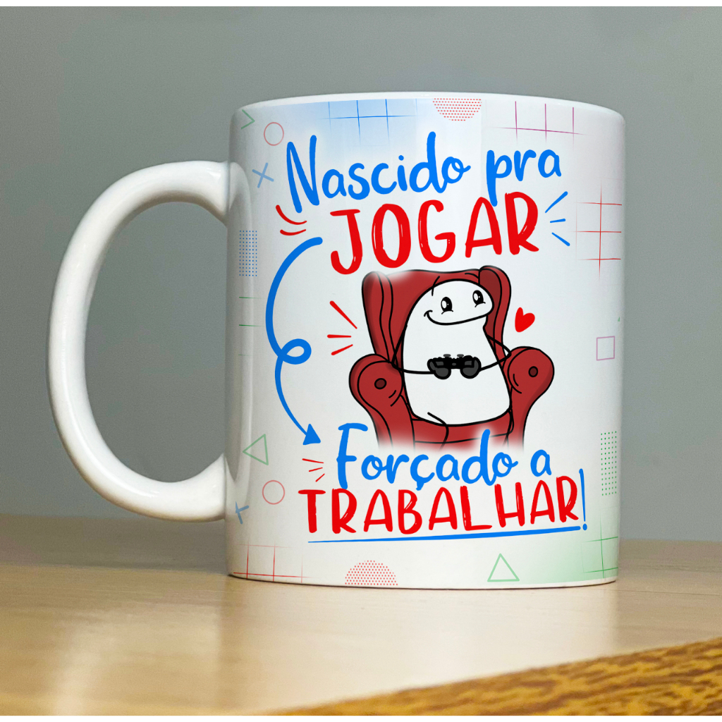 Caneca Personalizada Flork Dia dos Pais - nascido para jogar, forçado a trabalhar