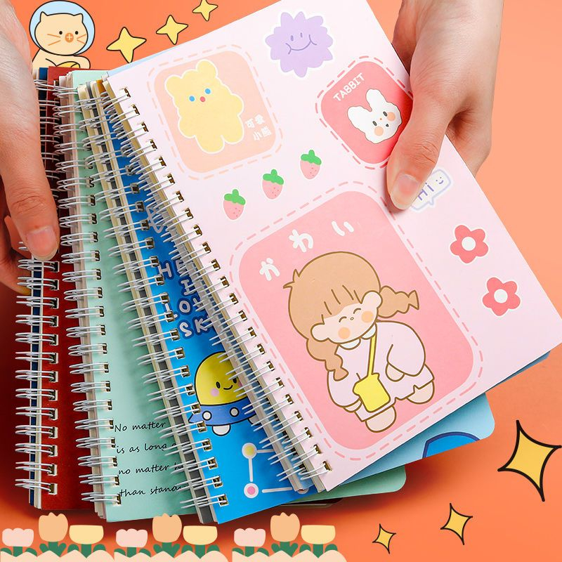 Caderno Espiral Capa Maleável Gatinhos Fofos Ursinho e Coelhinho A5