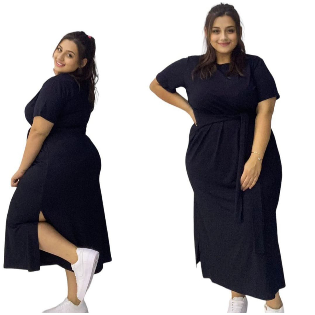 Vestido Midi Estampado Plus Size Fenda Lateral Do G Até G4