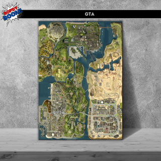 Quadros Decorativos Grand Theft Auto V Mapa Gta 5 30x63 cm