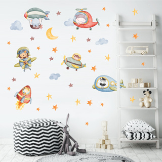 Adesivos de Parede infantil Safari fofos, animais, transporte, avião, balão, nuvens estrelas decoração quarto de bebê