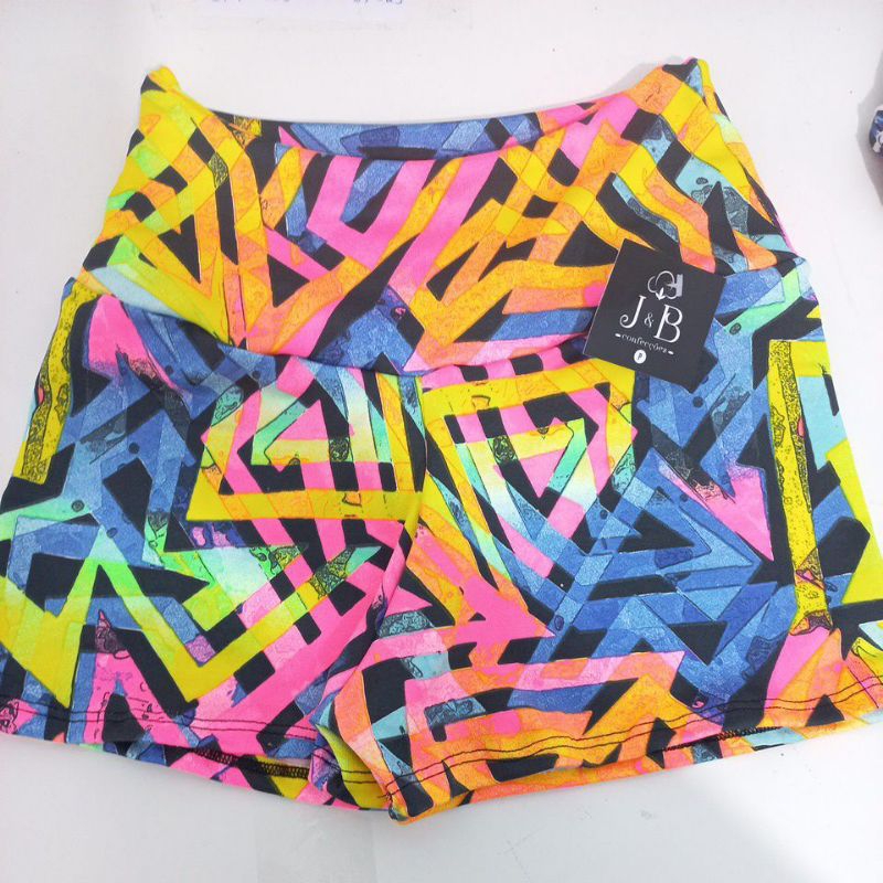 short super curto poliester estampado feminino fitness