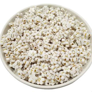 Miçanga Infantil Flor Letra Alfabeto Branco Com Dourado