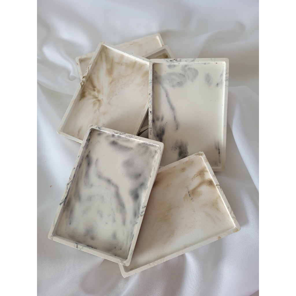 Bandeja Decorativa Retangular | Bandeja Concreto Marmorizado Tamanho 10x15 cm | Bandeja Decorativa | Decoração