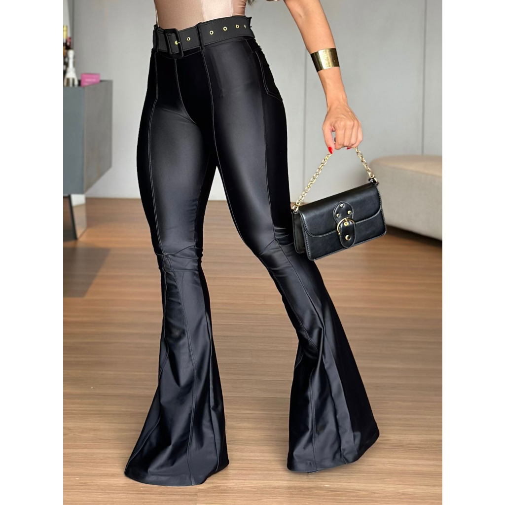 Calça Legging Leg Tecido Max Power Prada Com Zíper Roupas Femininas