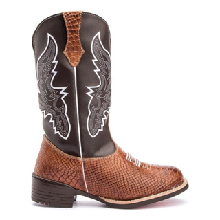 Botas Country Feminina Bico Quadrado Em Couro Cabeça De Boi