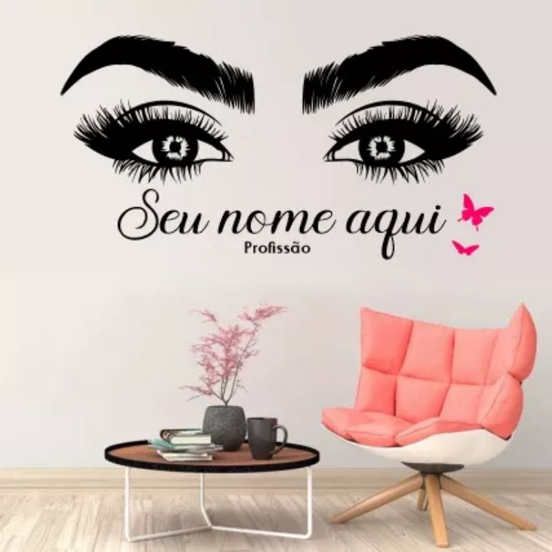 Adesivo Decorativo Designer Sobrancelha Nome Personalizado Salão de Beleza