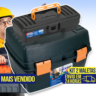 Kit 2 Maletas de Ferramentas Caixa de Ferramenta Maleta Grande Reforçada Tática Organizadora Multiuso Resistente Cabe Makita Parafusadeira