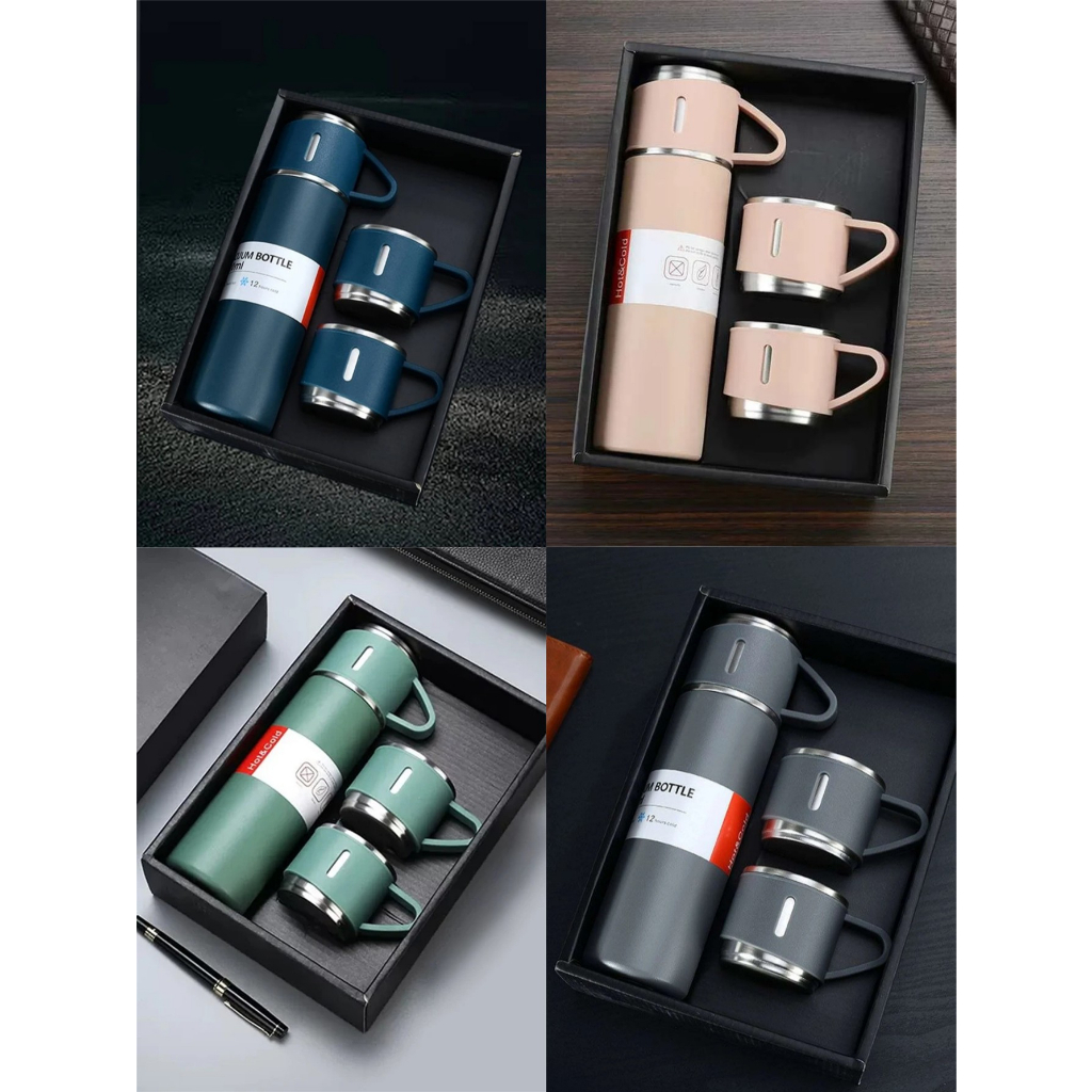 Kit Garrafa Squeeze Fosco Térmica Aço Inox Com Copo Stainless Steel Top