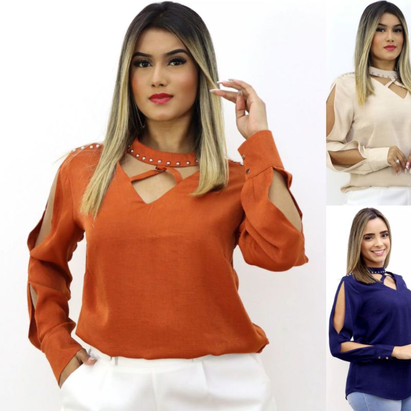 Blusa social feminina manga longa Blusa elegante Casual chic | Shopee ...