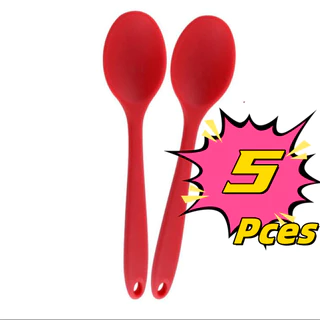 5 Pcs Colher De Silicone Vermelho Grande Durável Material De Segurança Adorável Artigos De Cozinha Promoção